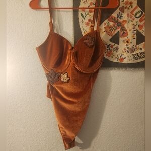 Noelle Vibrant Orange Velvet Bodysuit